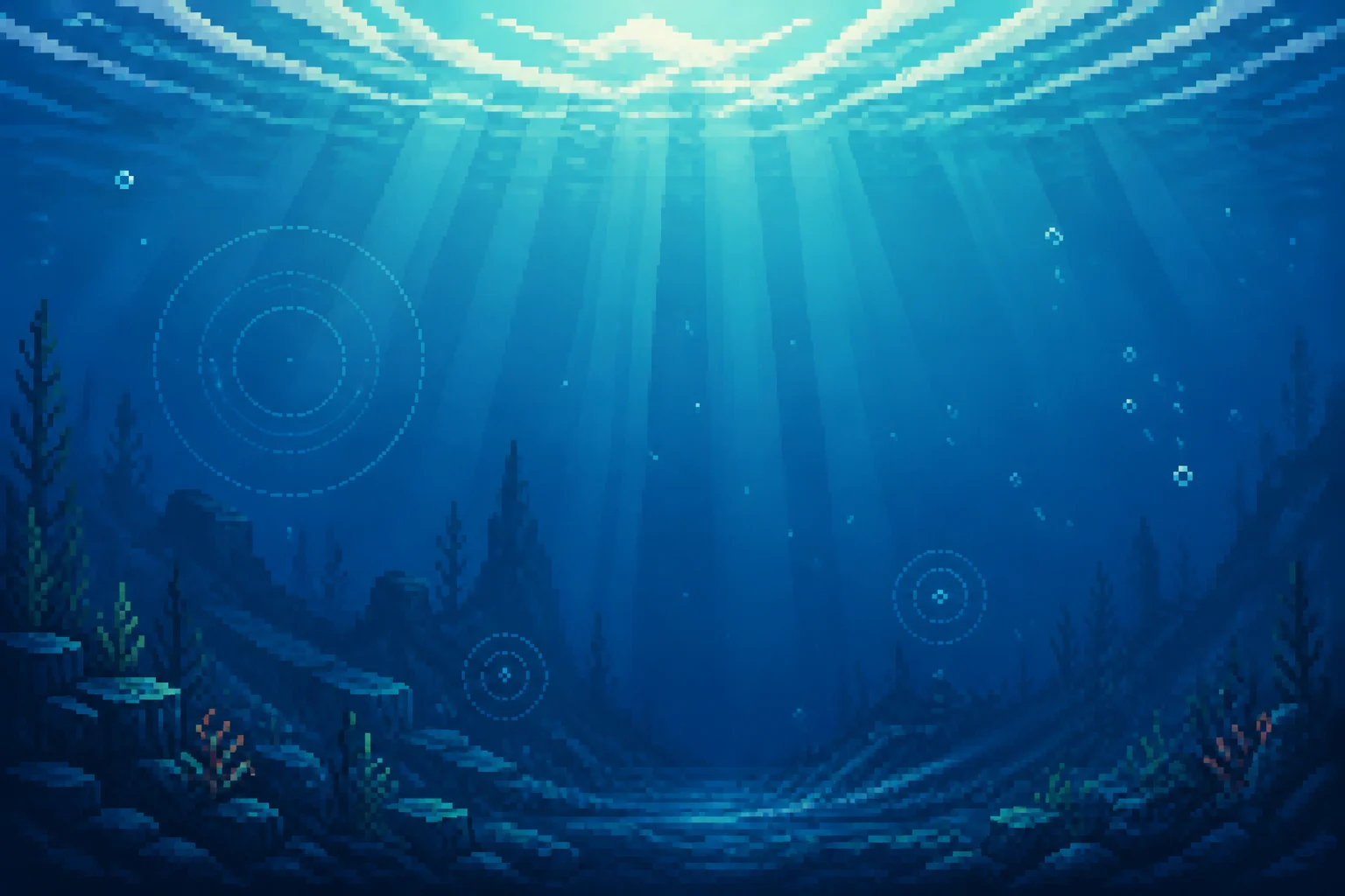 A luminous pixel-art ocean